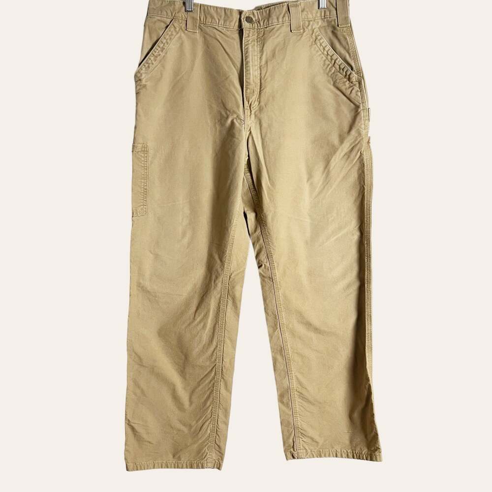 Carhartt Tan Dungaree Loose Fit Canvas Utility Work Pants Size 36x32